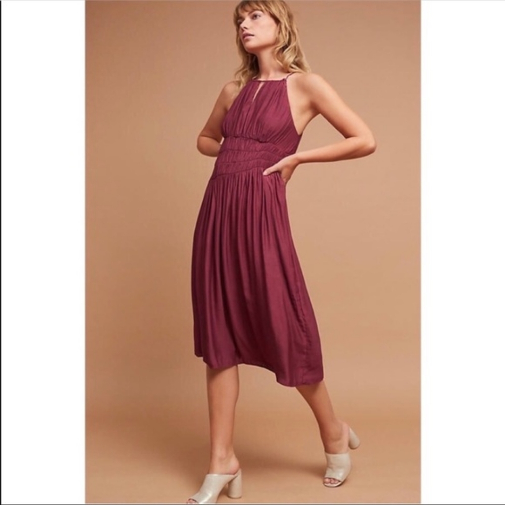 Anthropologie Burgundy Midi Dress